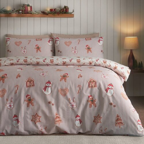 Catherine Lansfield Posteljina za bračni krevet u prirodnoj boji 230x220 cm Christmas Gingerbread Stripe – Cene