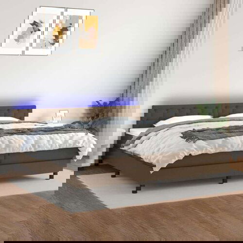  Krevet box spring s madracem LED tamnosmeđi 200x200 cm tkanina Cijene