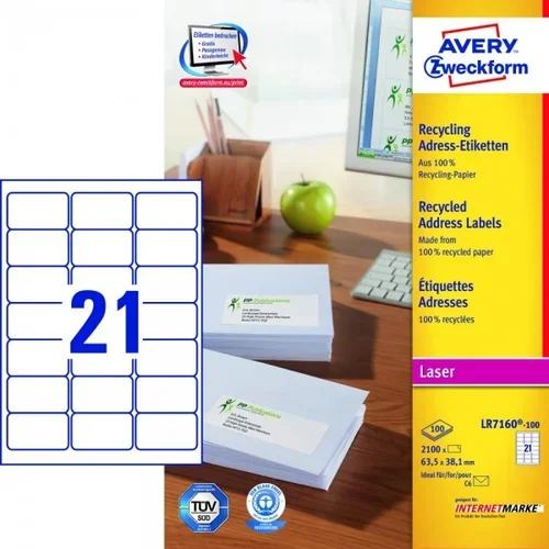 Avery Zweckform Reciklirane etikete za C6 ovojnice 63,5 x 38,1 mm