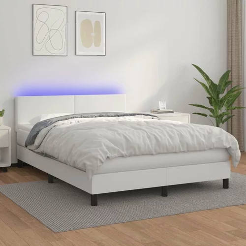 Box spring postelja z vzmetnico LED bela 140x200cm umetno usnje, (20902182)