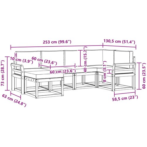  Set vanjskih sofa 6 kom. Prirodna i krem Smeđa 253 x 130,5 x 73 cm Slike