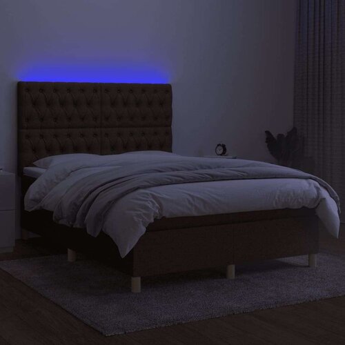  Krevet box spring s madracem LED tamnosmeđi 140x200 cm tkanina Slike