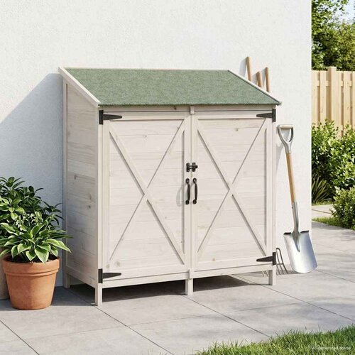 VidaXL Vrtno skladi&amp;scaron;če Bela 106 x 56 x 113,5 cm Inženirski les Slike