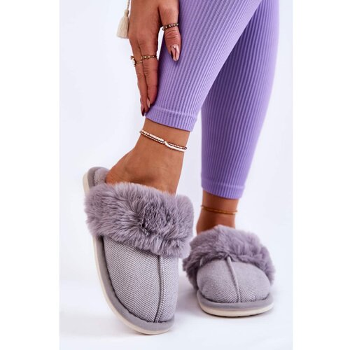 Kesi Women's Warm Slippers With Fur Grey Franco Slike