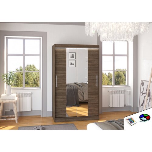 ADRK Klizni ormar SANTOS s ogledalom i LED rasvjetom, 120 cm - OKOLADA Cene