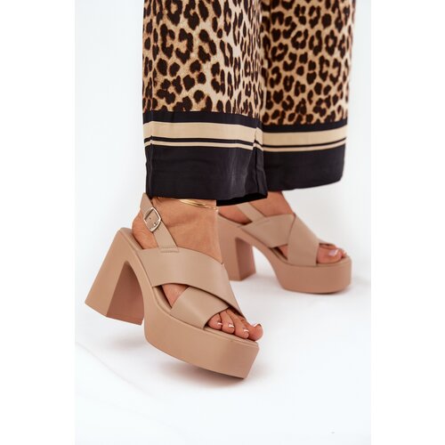 Boto Women&amp;#039;s Sandals On Heel And Platform Made Of Eco Leather Khaki Annavin Slike