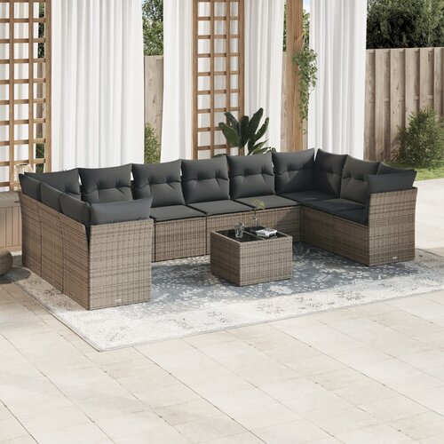 vidaXL 11-dijelni set vrtnih sofa od poliratana s jastucima sivi Cijene