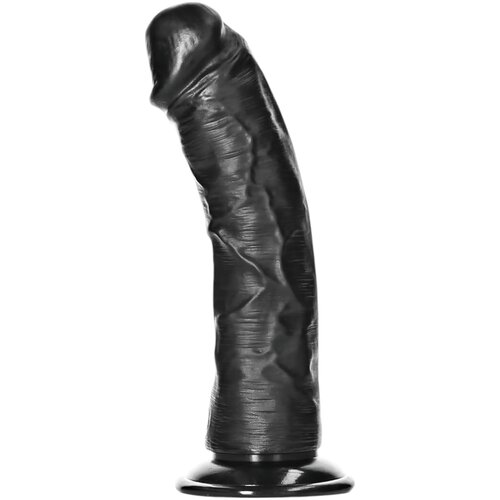 REALROCK Curved - ukrivljeni realistični dildo z lepljivimi nogami - 15,5 cm (črn) Cene