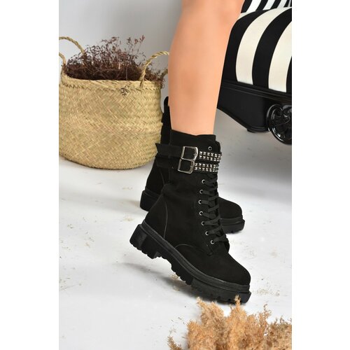 Fox Shoes Black Suede Women's Boots With Staples Slike