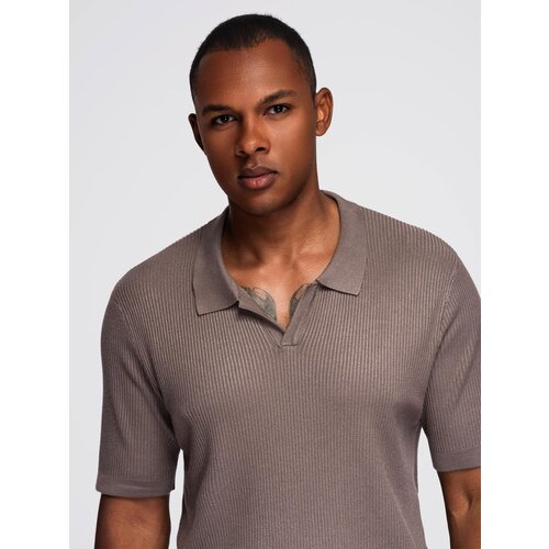 Ombre Men&amp;#039;s buttonless polo shirt with open collar - ash Slike