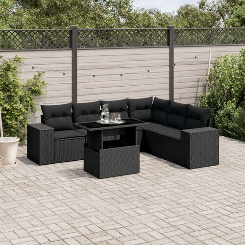 VidaXL 7-dijelni set vrtnih sofa od poliratana s jastucima crni Slike