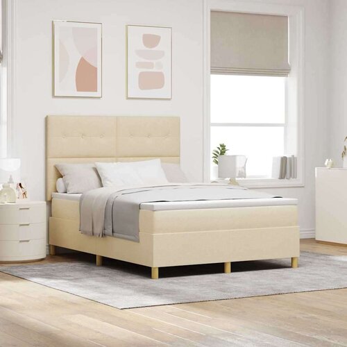  LED Box Spring Krevet s madracem Krema 140 x 200 cm tkanina - Krema 140 x 200 cm S gumbima Cijene