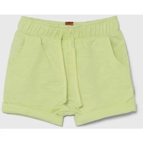 United Colors Of Benetton Kratke pamučne hlače za bebe boja: zelena, bez uzorka, podesivi struk