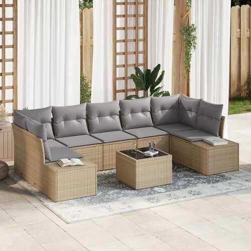 VidaXL 8-dijelni set vrtnih sofa s jastučićima bež poli ratan Slike