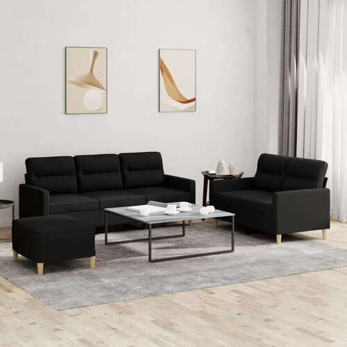  3-dijelni set sofa s jastucima crni od tkanine Cijene