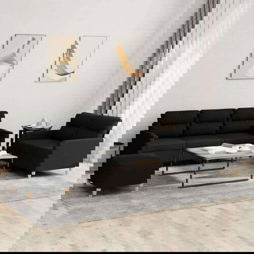  3-dijelni set sofa s jastucima crni od tkanine Slike