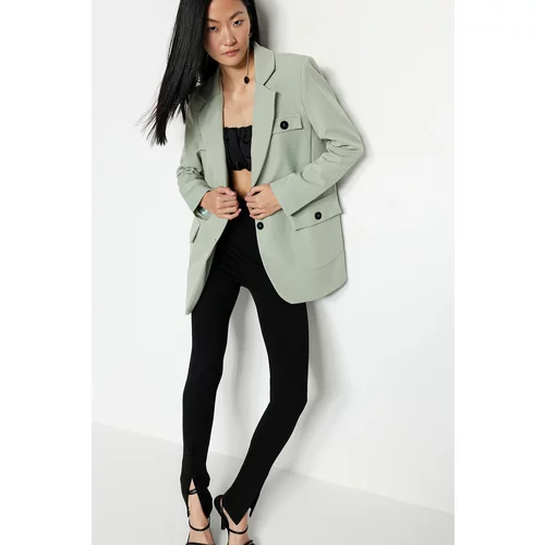 Trendyol Mint Woven Lined Double Breasted Blazer with Closure