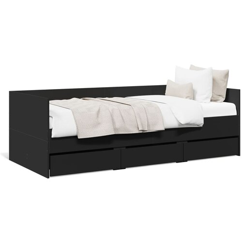 VidaXL Dnevni krevet s ladicama crni 75 x 190 cm konstruirano drvo Slike