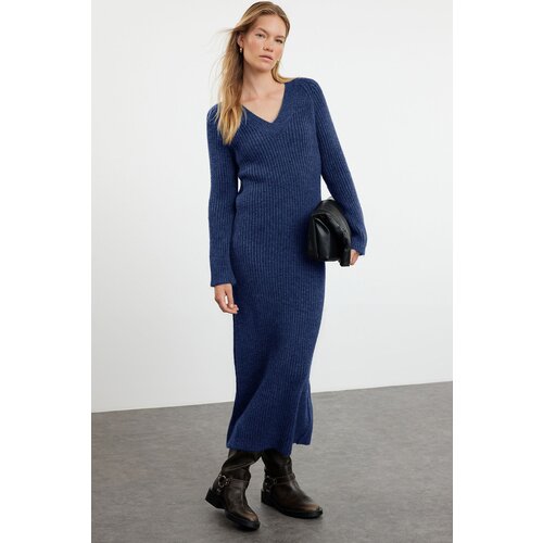 Trendyol Navy Blue Maxi Knit Wool Basic Dress Slike