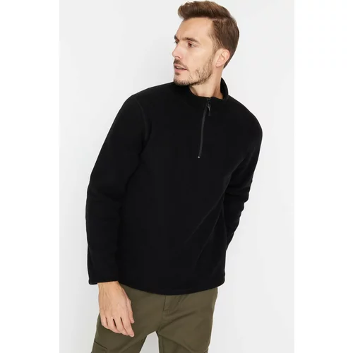 Trendyol Black Men's Regular/Regular Cut Standing Collar Zippered Fleece Warm Thick Sweatshirt.
