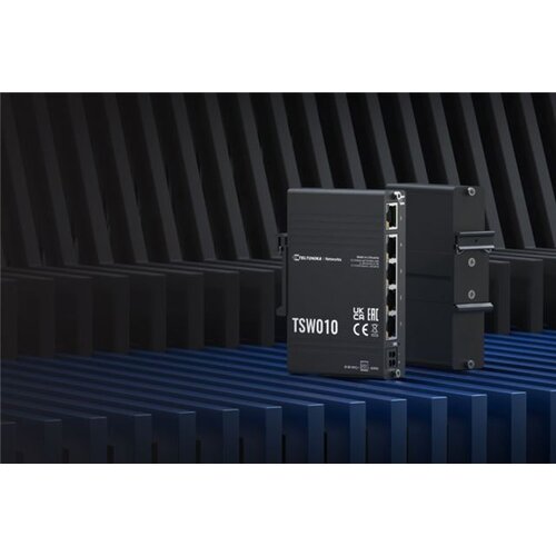 Teltonika TSW010 DIN Rain Switch 5 x Fast Ethernet (10/100) Power over Ethernet (PoE) Black Slike