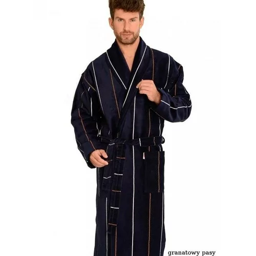 De Lafense Men's bathrobe 803 M-2XL navy blue - stripes 087