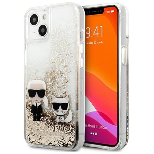 Karl Lagerfeld Originalen ovitek KLHCP14SGKCD za iPhone 14 6.1 prozorna za&amp;scaron;čita z zlatimi ble&amp;scaron;čicami - Karl and Choupette Slike