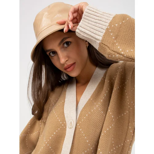 Fashion Hunters Camel cardigan with RUE PARIS pattern