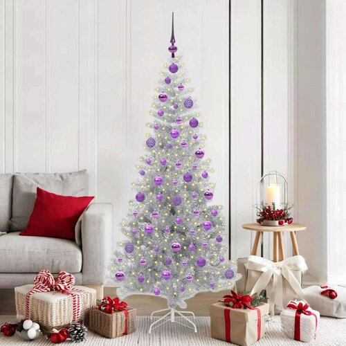 vidaXL Božićno drvce s 300 LED svjetlima s stalakom Srebrno 180 cm PET Cene