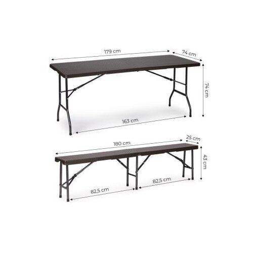  Sklopivi set Sto 180cm sa 2 klupe ratan brown Slike