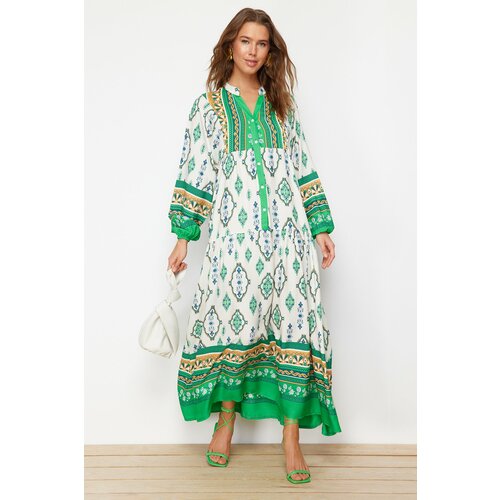 Trendyol Green Floral Pattern Woven Viscose Dress Slike