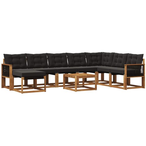 vidaXL Zunanja garnitura za sedenje z blazino 9 pcs Naravna in črna, (5000280002) Cene