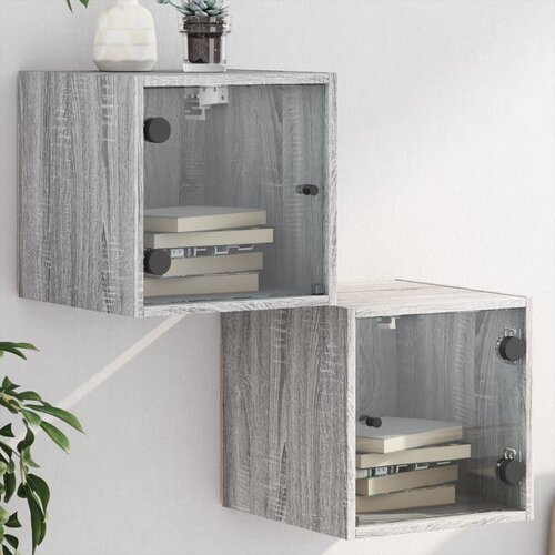 VidaXL Noćni ormarići staklena vrata 2 kom boja hrasta 35x37x35 cm Slike