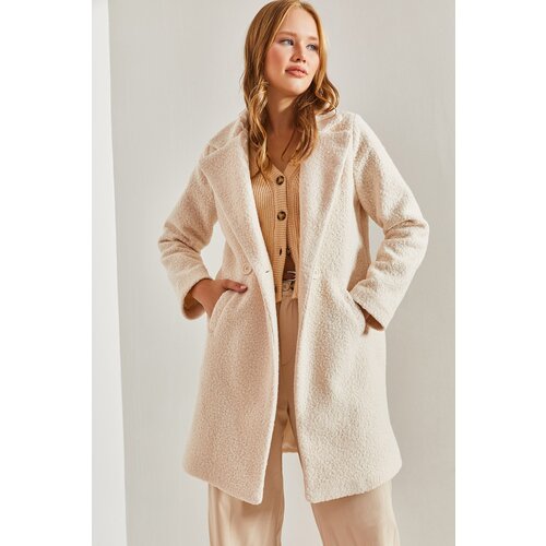 Bianco Lucci Women's Double-breasted Collar Pocket Stamped Coat Slike