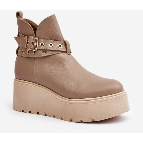 Kesi Women's leather platform ankle boots with straps Zazoo 1752 beige Slike