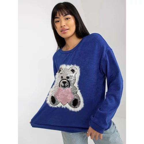 Fashion Hunters Dark blue classic sweater with a sequin application