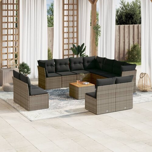 VidaXL 12-dijelni set vrtnih sofa od poliratana s jastucima sivi Slike