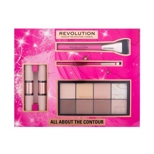 Revolution All About The Contour Gift Set Set konturing paletka Ultra Contour Palette 16 g + korektor Fast Base Contour Stick 1 kos Medium + korektor Fast Base Contour Stick 1 kos Dark + čopič Create Defining Contour Brush R10 1 kos + čopič Create Flat Blending Contour Brush R22 1 kos Cene