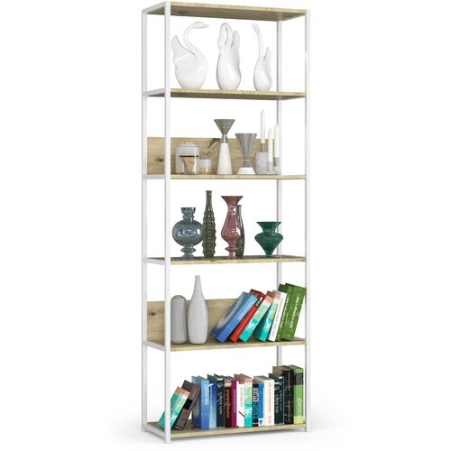 AKORD Regal V Loft Slogu Iz Kovine, Bela/Hrast Artisan, (5000332499) Cene