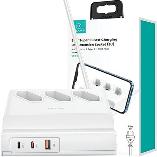 Usams POWER STRIP 65W USB PODALJŠEK POLNILNA VTIČNICA BELA, (21980332) Cene