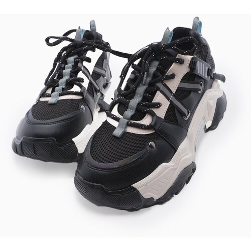 Marjin Women's High Transparent Sole Sneaker Lace-Up Sports Shoes Ojis Black Slike