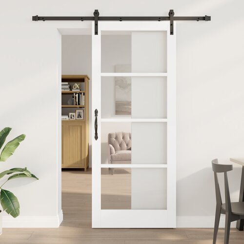 VidaXL Drsna vrata s kompletom opreme &amp;#039;ORKDAL&amp;#039;Bela trdna les in steklo, Notranja vrata s steklom &amp;#039;ORKDAL&amp;#039;Bela 86x211x4 cm Slike