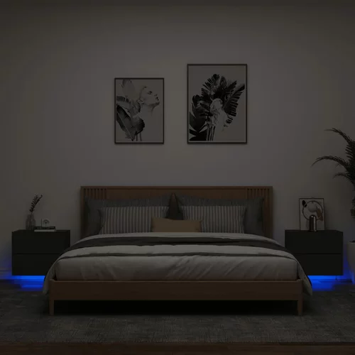 vidaXL Stenska nočna omarica z LED lučkami 2 kosa črna