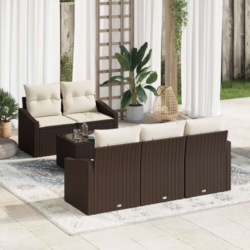  6-delni vrtni sofa set z blazinami Rjava Poli ratan, (22091177) Cene