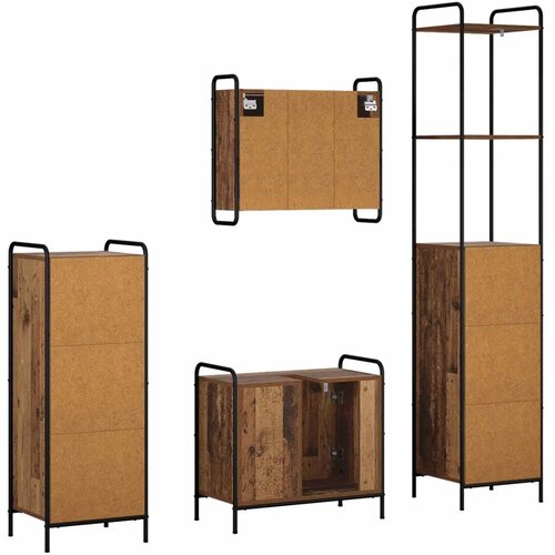 Set ormarića za kupaonicu 4 kom. Staro drvo 40 x 36 x 200 5 cm - Staro drvo Kupaonski ormarić (1 vrata i 1 polica) + viseći orma Slike