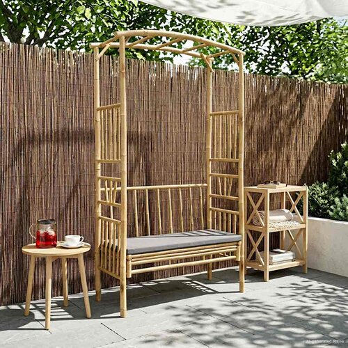  Vrtni luk s klupom Tamnosiva 115 x 50 x 205 cm Bambus Slike