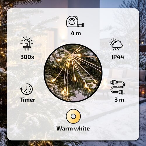 Brilagi LED spoljni božićni lanac 300xLED 7m IP44 topla bela vatromet Slike
