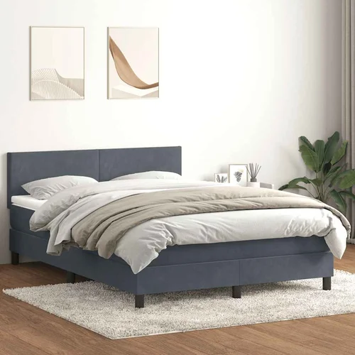 vidaXL Box spring postelja z vzmetnico temno siva 140x210 cm žamet