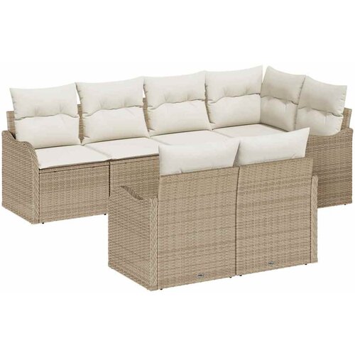 vidaXL Vrtna sedežna garnitura z blazino 7 pcs Bež Poly ratan, (5000144751) Cene