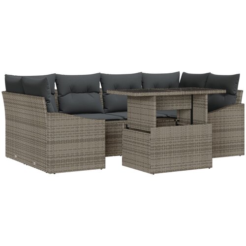 vidaXL 7-delni set vrtne sedežne garniture z blazinami siva poli ratan, (22092246) Cene